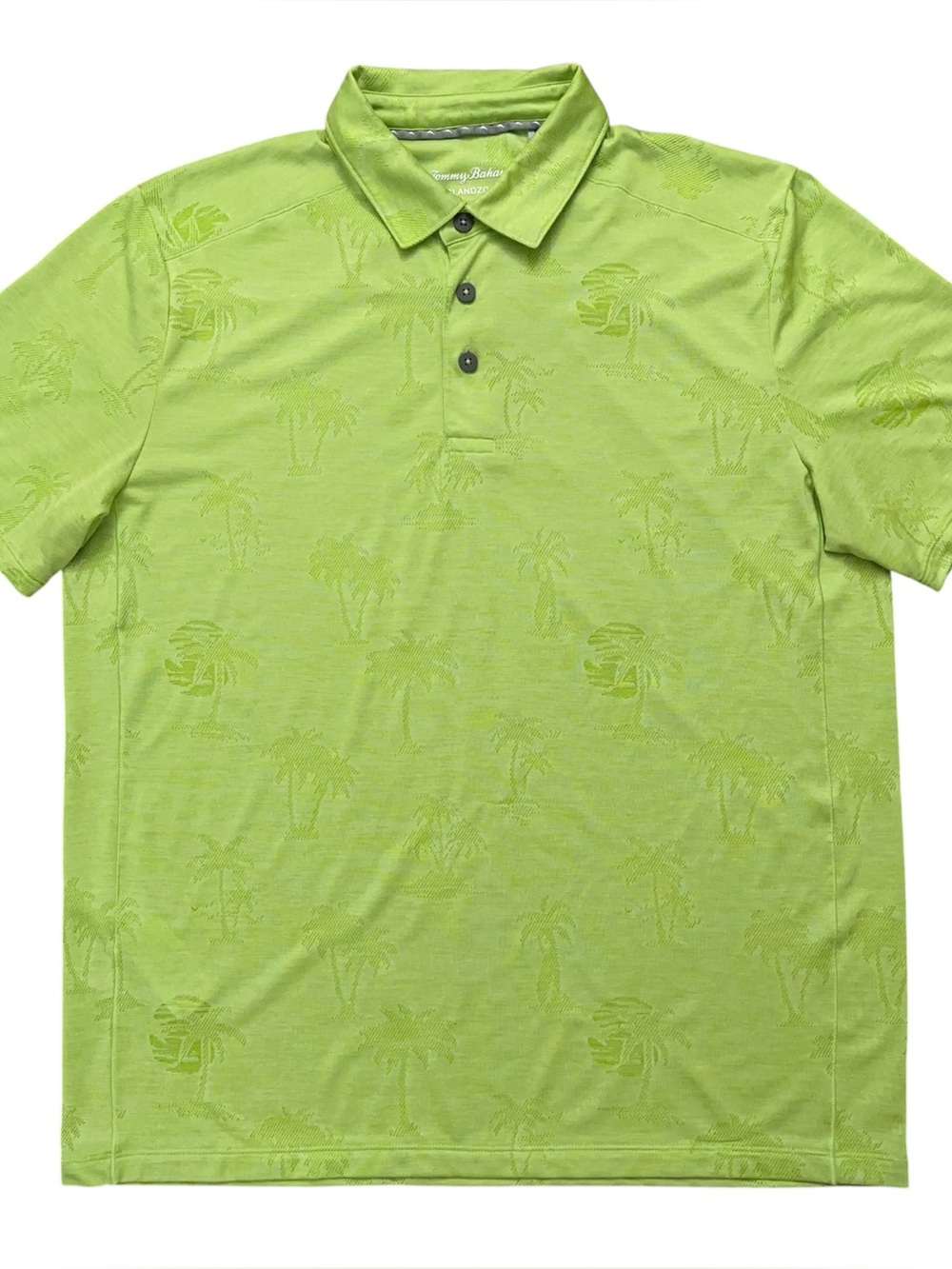 Tommy Bahama Polo Shirt Mens M IslandZone Palm Coast Palm Tree Print Green
